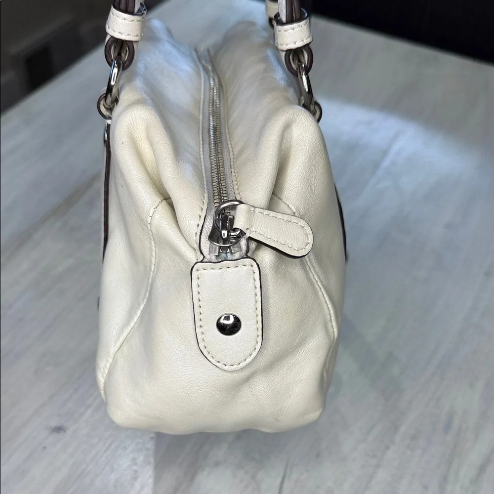 Coach Metallic Cream Perforated Opt Art Mini Satchel with Charm